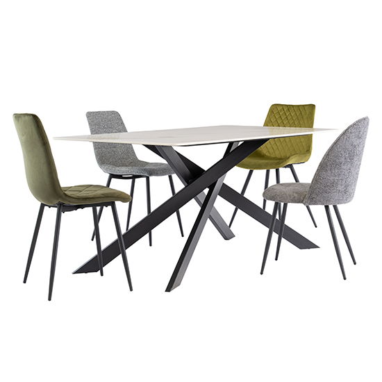 Caelan 160cm Marble Dining Table In Kass Gold With Black Legs