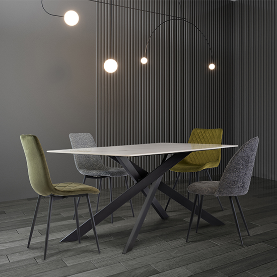 Caelan 160cm Marble Dining Table In Kass Gold With Black Legs
