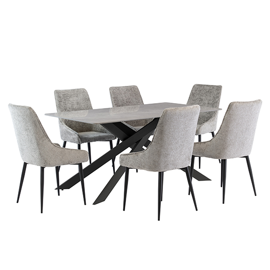 Caelan 160cm Marble Dining Table In Rebecca Grey