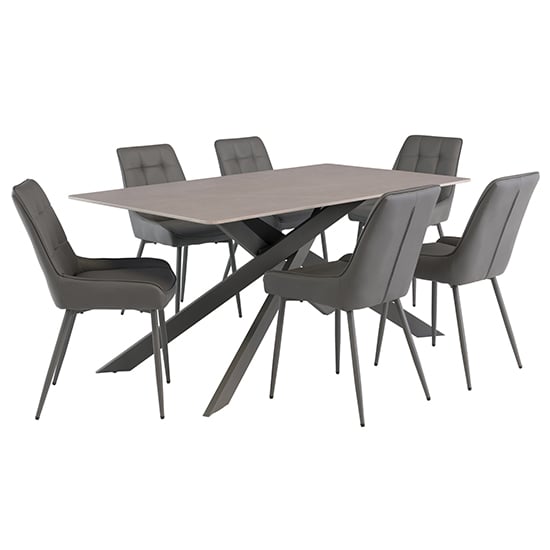 Photo of Caelan 160cm matt grey marble dining table 6 skye grey chairs