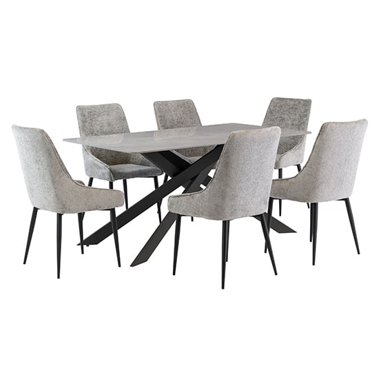 Read more about Caelan 160cm rebecca grey marble dining table 6 malie chairs