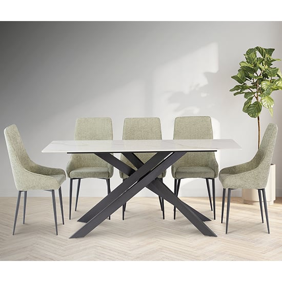 Photo of Caelan 200cm kass gold marble dining table 6 cajsa olive chairs