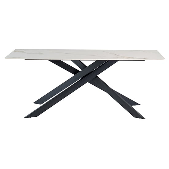 Caelan 200cm Marble Dining Table In Kass Gold With Black Legs