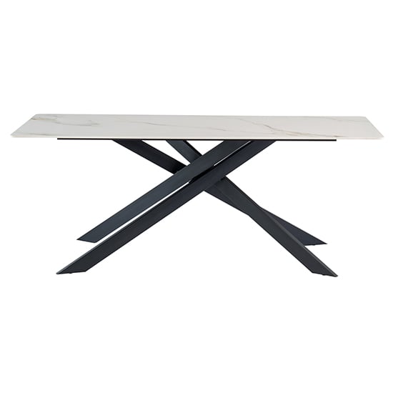 Product photograph of Caelan 200cm Marble Dining Table In Kass Gold With Black Legs from Furniture in Fashion