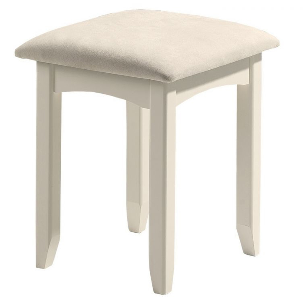 Read more about Caelia wooden dressing stool with ivory fabric seat in white