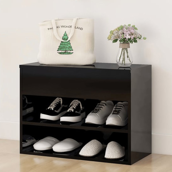 Caelius High Gloss Shoe Storage Bench In Black Furniture in Fashion