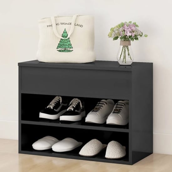 Caelius High Gloss Shoe Storage Bench In Grey