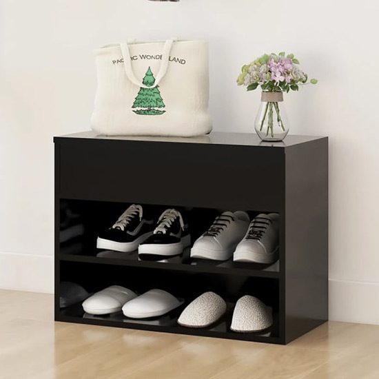 Caelius Wooden Shoe Storage Bench In Black Furniture in Fashion