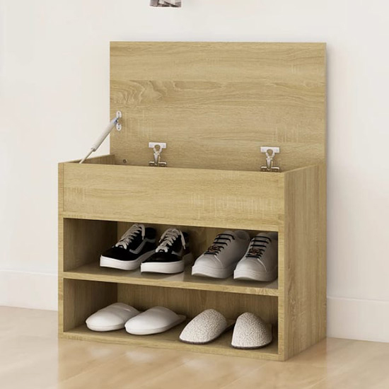Caelius Wooden Shoe Storage Bench In Sonoma Oak