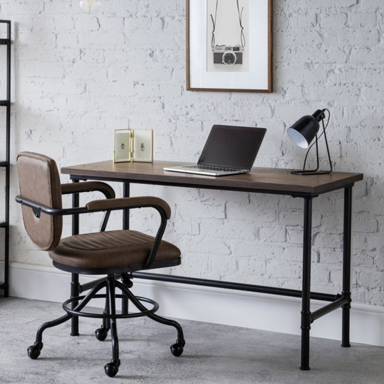 Product photograph of Caelum Wooden Laptop Desk With Gable Brown Office Chair from Furniture in Fashion