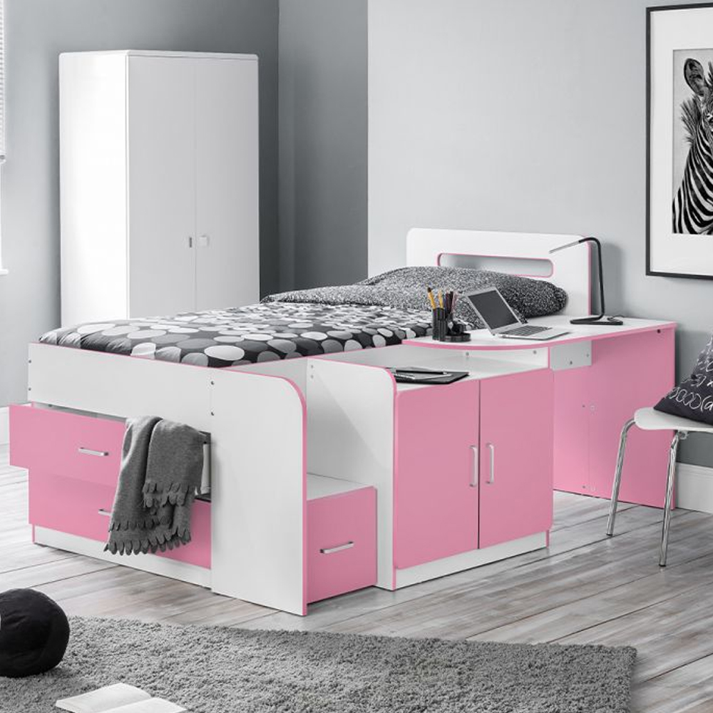 Read more about Caerwyn wooden children bed in white and pink