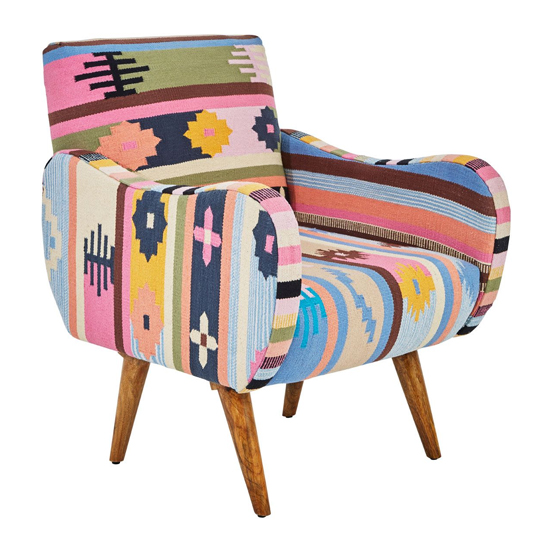 Cafenos Fabric Bedroom Chair With Wooden Legs In Multicolor