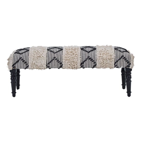 Cafenos Moroccan Fabric Seating Bench In White And Black