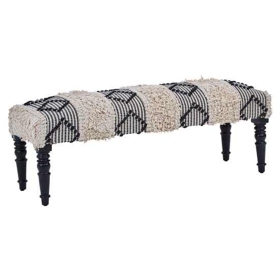 Cafenos Moroccan Fabric Seating Bench In White And Black