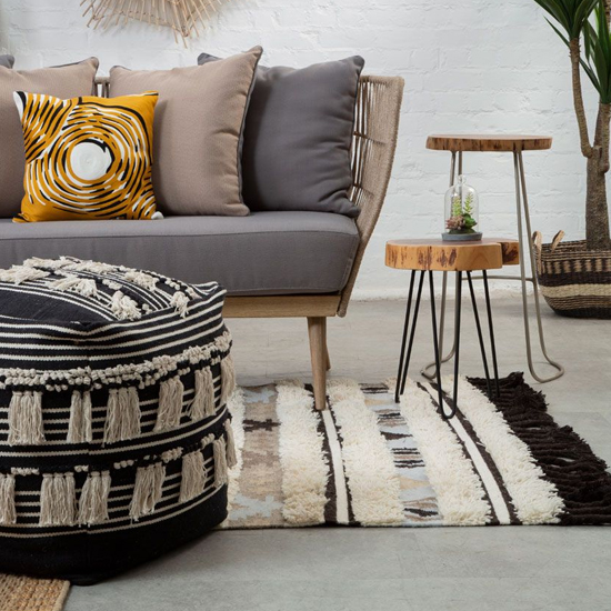Cafenos Square Fabric Pouffe In Black