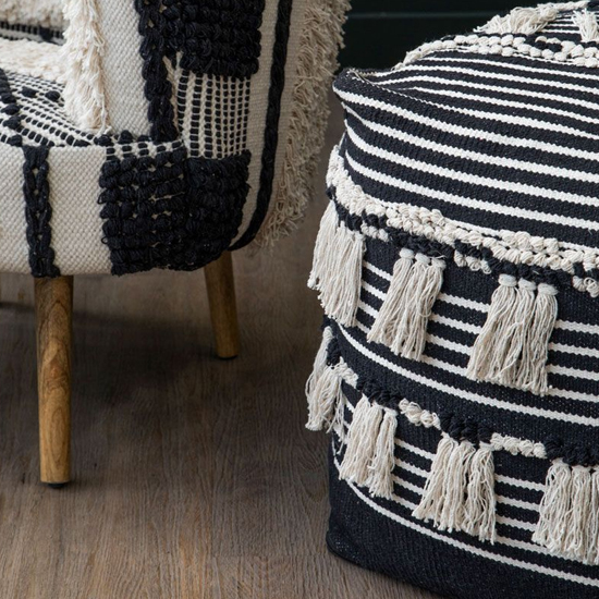 Cafenos Square Fabric Pouffe In Black