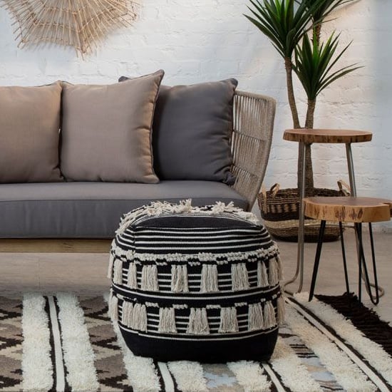 Product photograph of Cafenos Square Fabric Pouffe In Black from Furniture in Fashion