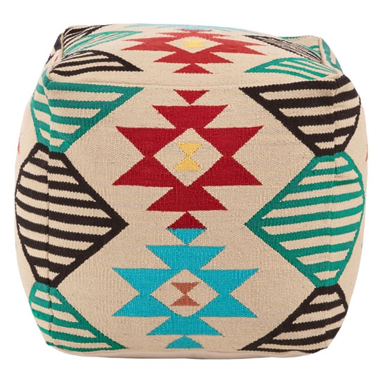 Product photograph of Cafenos Square Fabric Pouffe In Multicolor from Furniture in Fashion