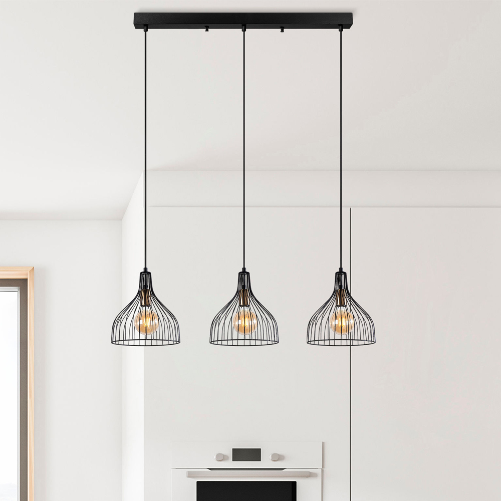 Cafu 3 Light Metal Ceiling Pendant Light in Black and Antique