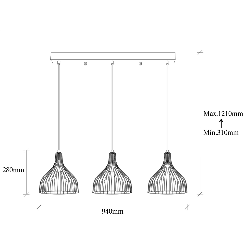 Cafu 3 Light Metal Ceiling Pendant Light in Black and Antique