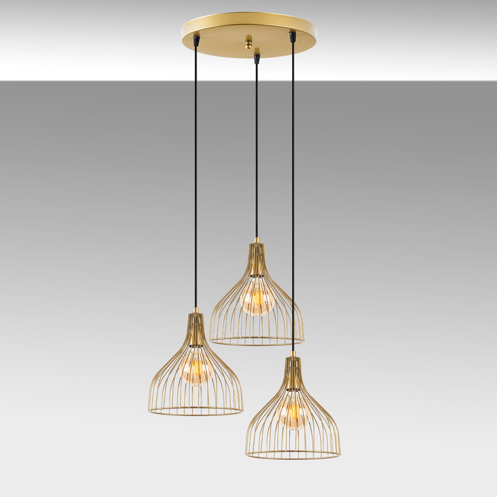 Cafu 3 Light Metal Ceiling Pendant Light in Gold