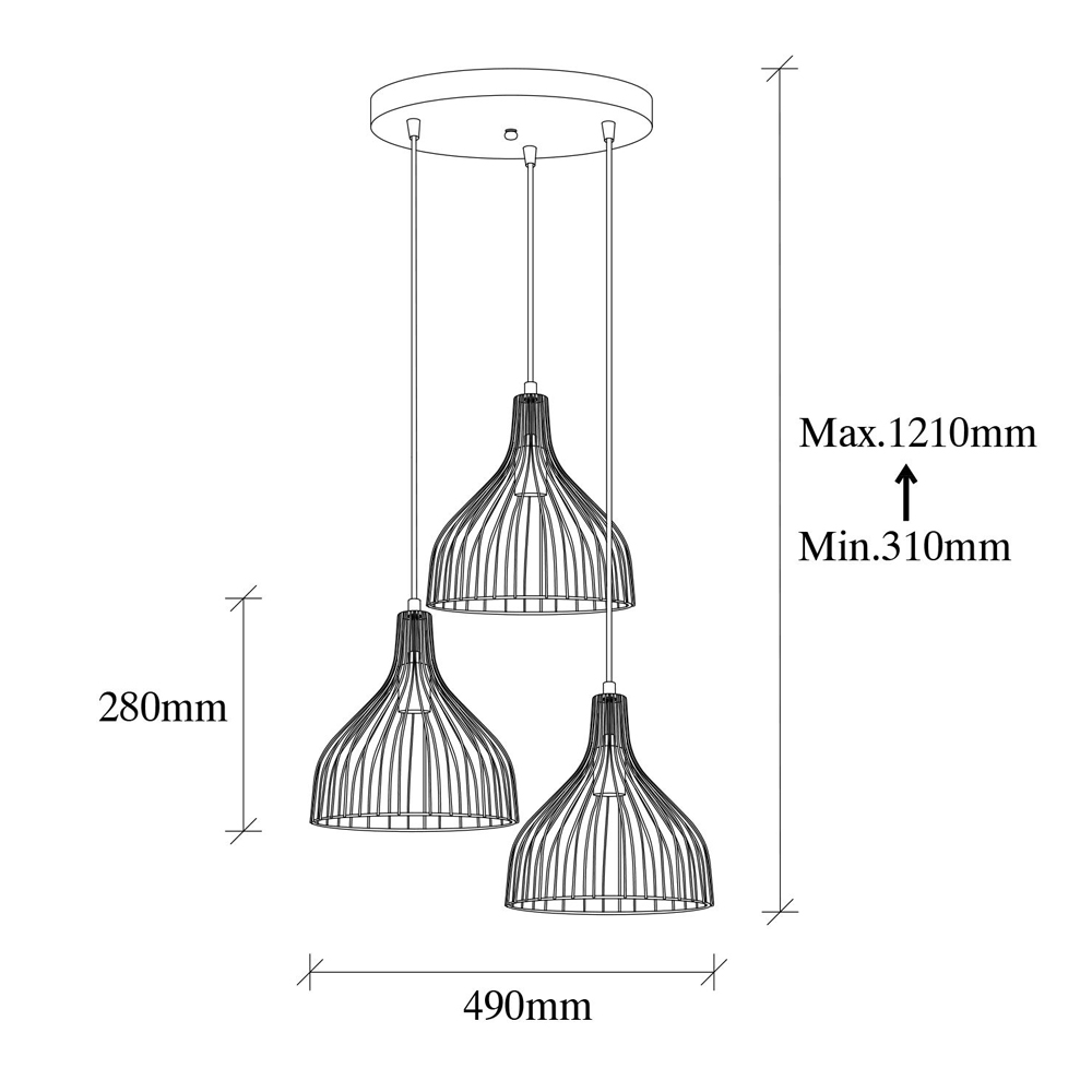 Cafu 3 Light Metal Ceiling Pendant Light in Gold