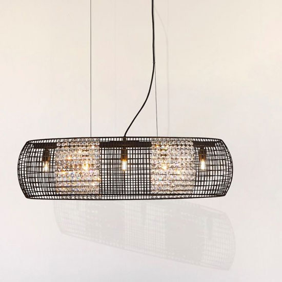 Read more about Cage oval 5 pendant light in black with crystal glass panels