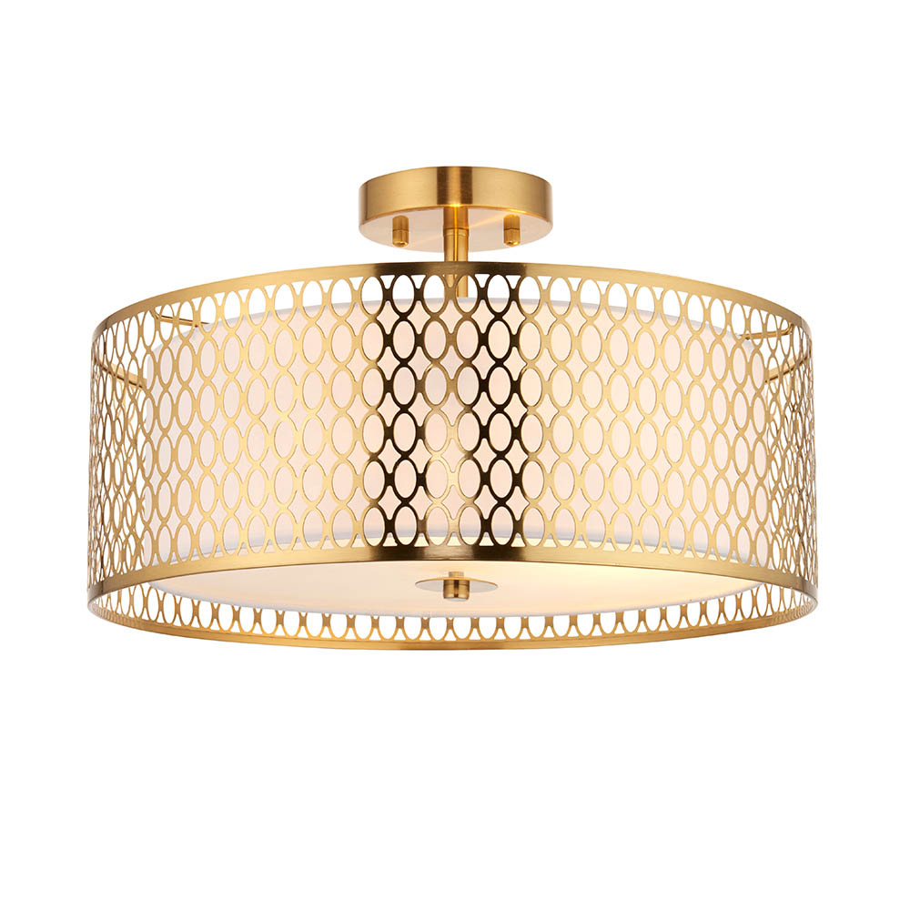 Cagney 3 Light White Fabric Shade Flush Light In Gold