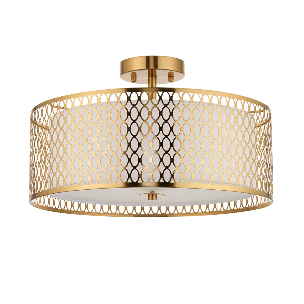 Cagney 3 Light White Fabric Shade Flush Light In Gold