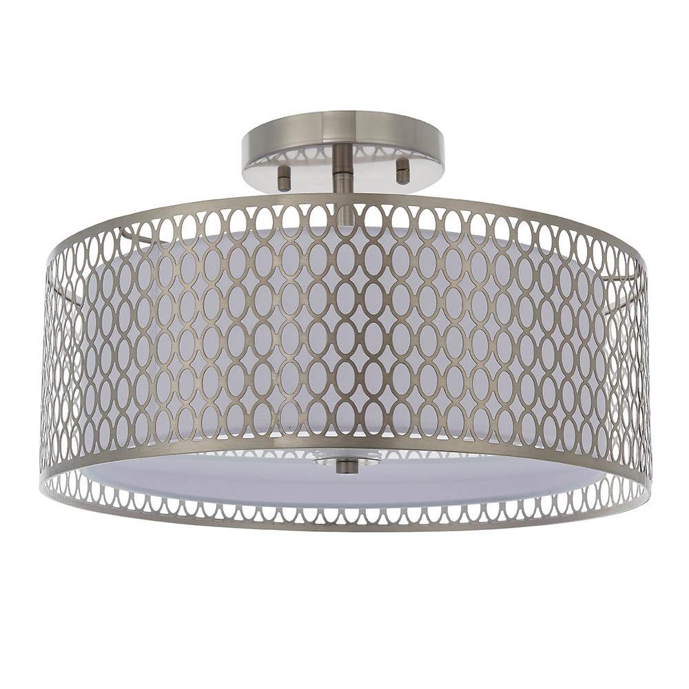 Cagney 3 Light White Fabric Shade Flush Light In Satin Nickel