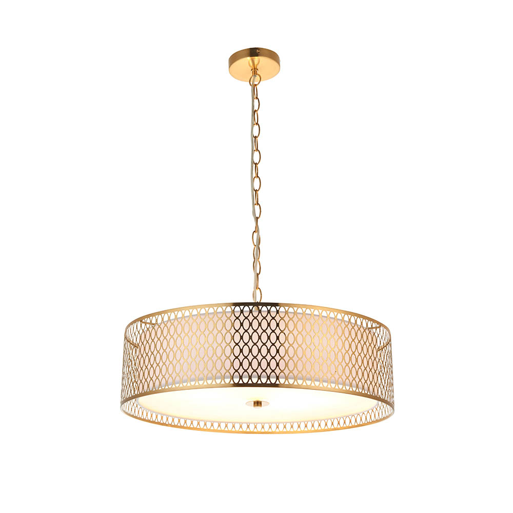 Cagney 3 Light White Fabric Shade Pendant Light In Gold