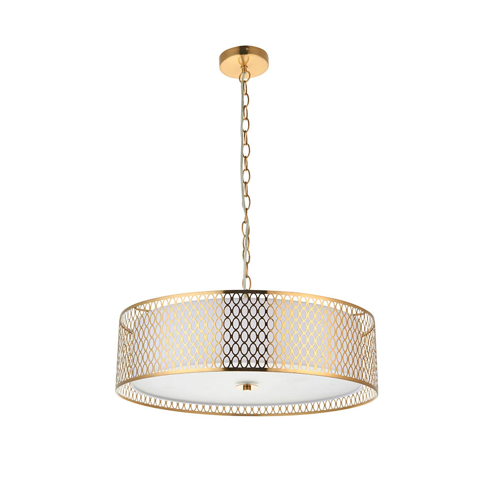 Cagney 3 Light White Fabric Shade Pendant Light In Gold