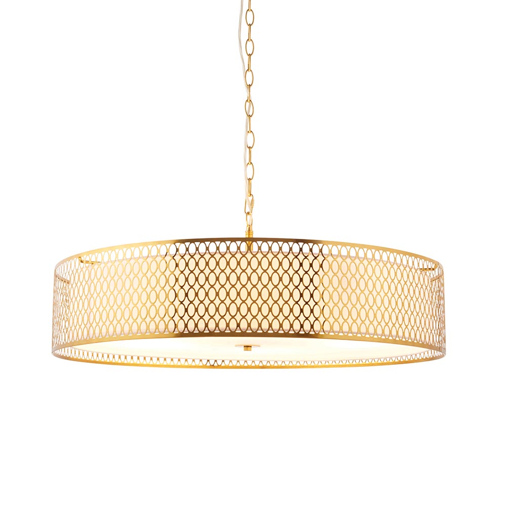 Cagney 5 Light White Fabric Shade Pendant Light In Gold