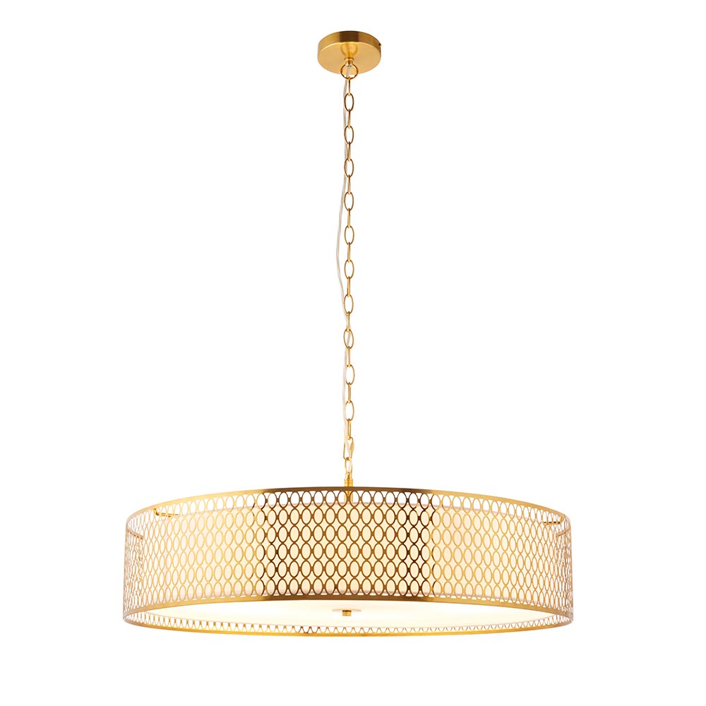 Cagney 5 Light White Fabric Shade Pendant Light In Gold