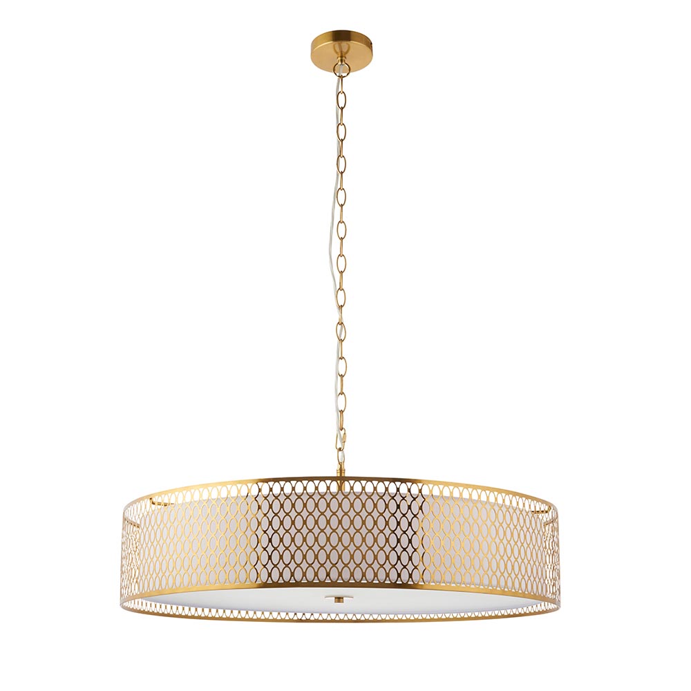 Cagney 5 Light White Fabric Shade Pendant Light In Gold