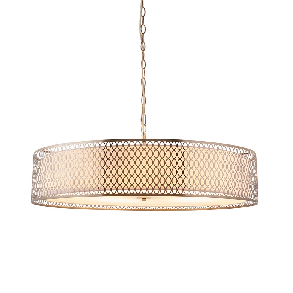 Cagney White Fabric Shade Pendant Light In Satin Nickel