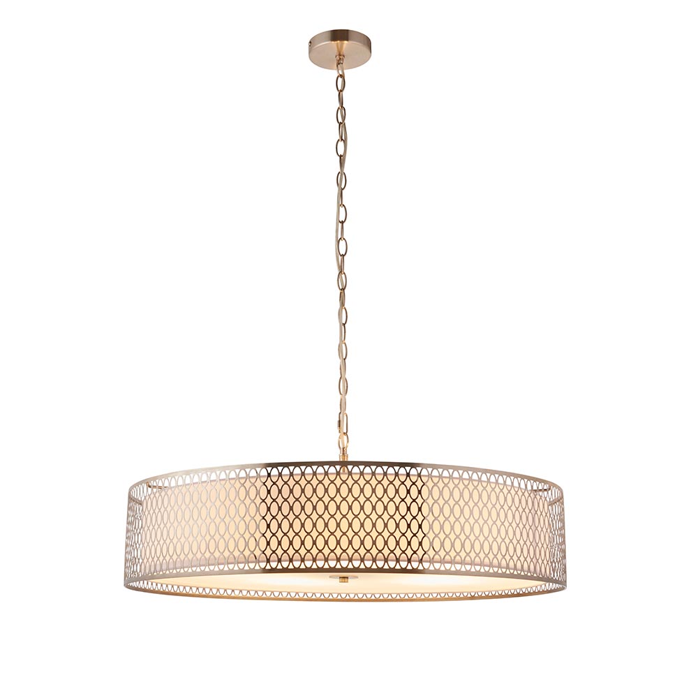 Cagney White Fabric Shade Pendant Light In Satin Nickel