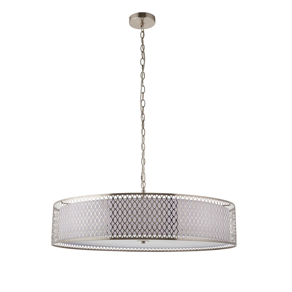 Cagney White Fabric Shade Pendant Light In Satin Nickel