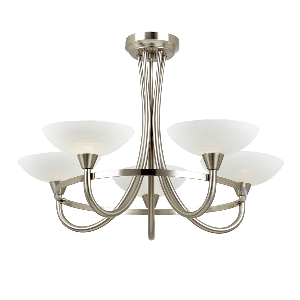 Cagney 5 Light White Glass Shade Flush Light In Satin Chrome