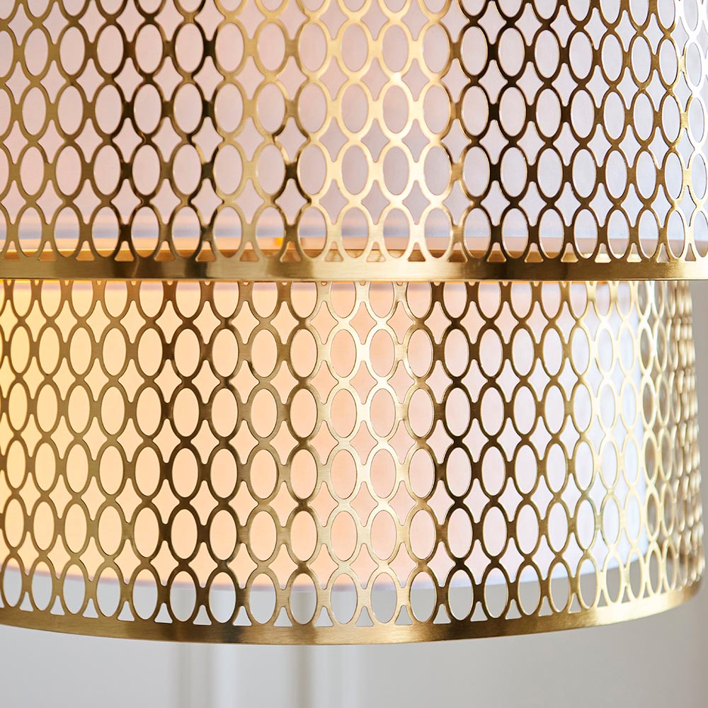 Cagney 6 Light White Fabric Shade Pendant Light In Gold