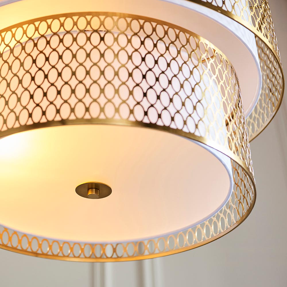 Cagney 6 Light White Fabric Shade Pendant Light In Gold
