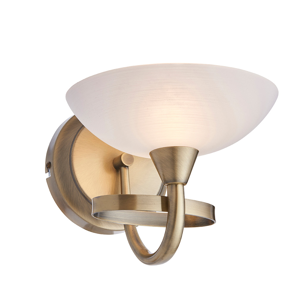 Cagney White Glass Shade Wall Light In Antique Brass