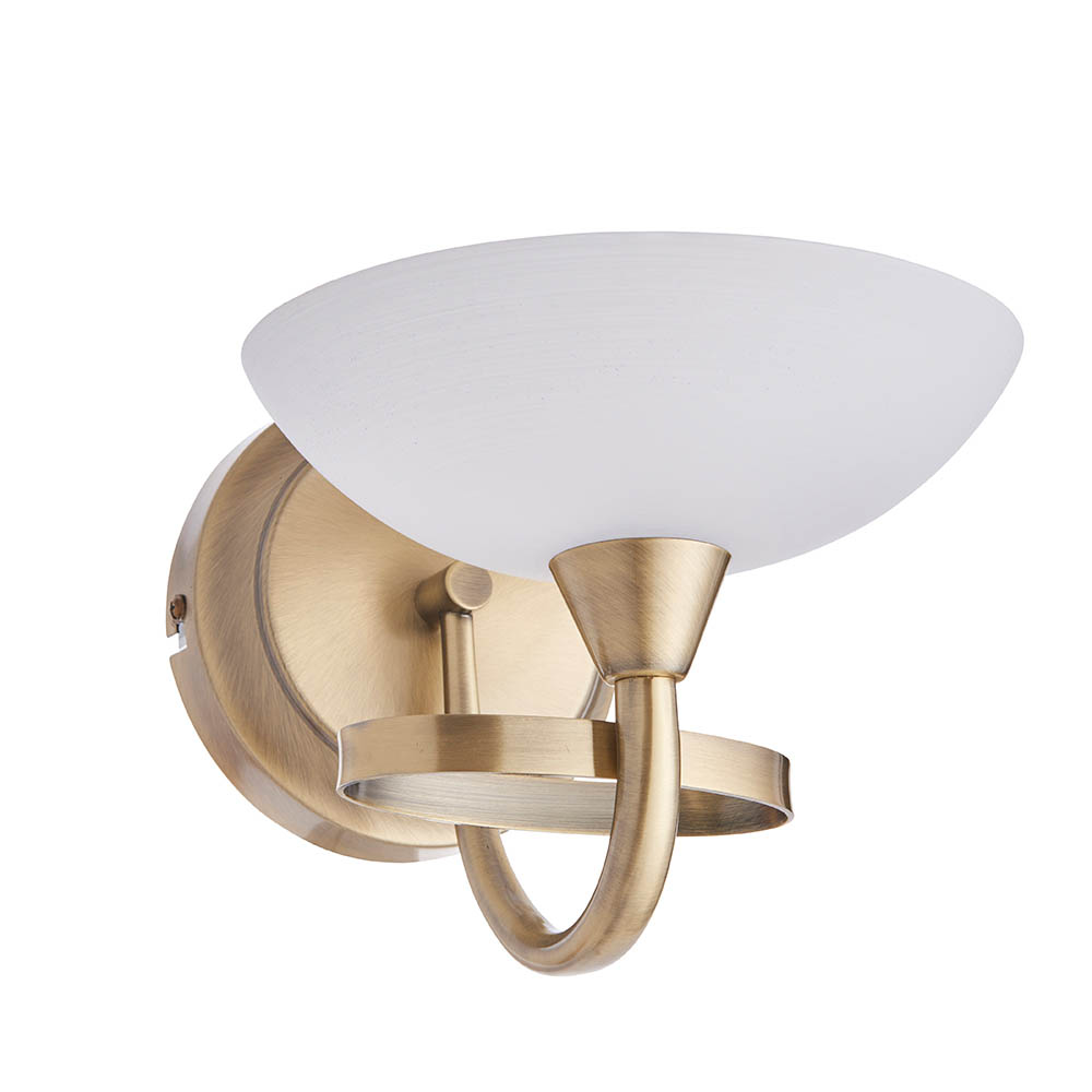 Cagney White Glass Shade Wall Light In Antique Brass