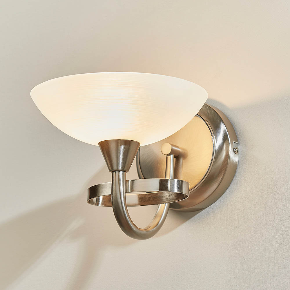 Read more about Cagney white glass shade wall light in satin chrome
