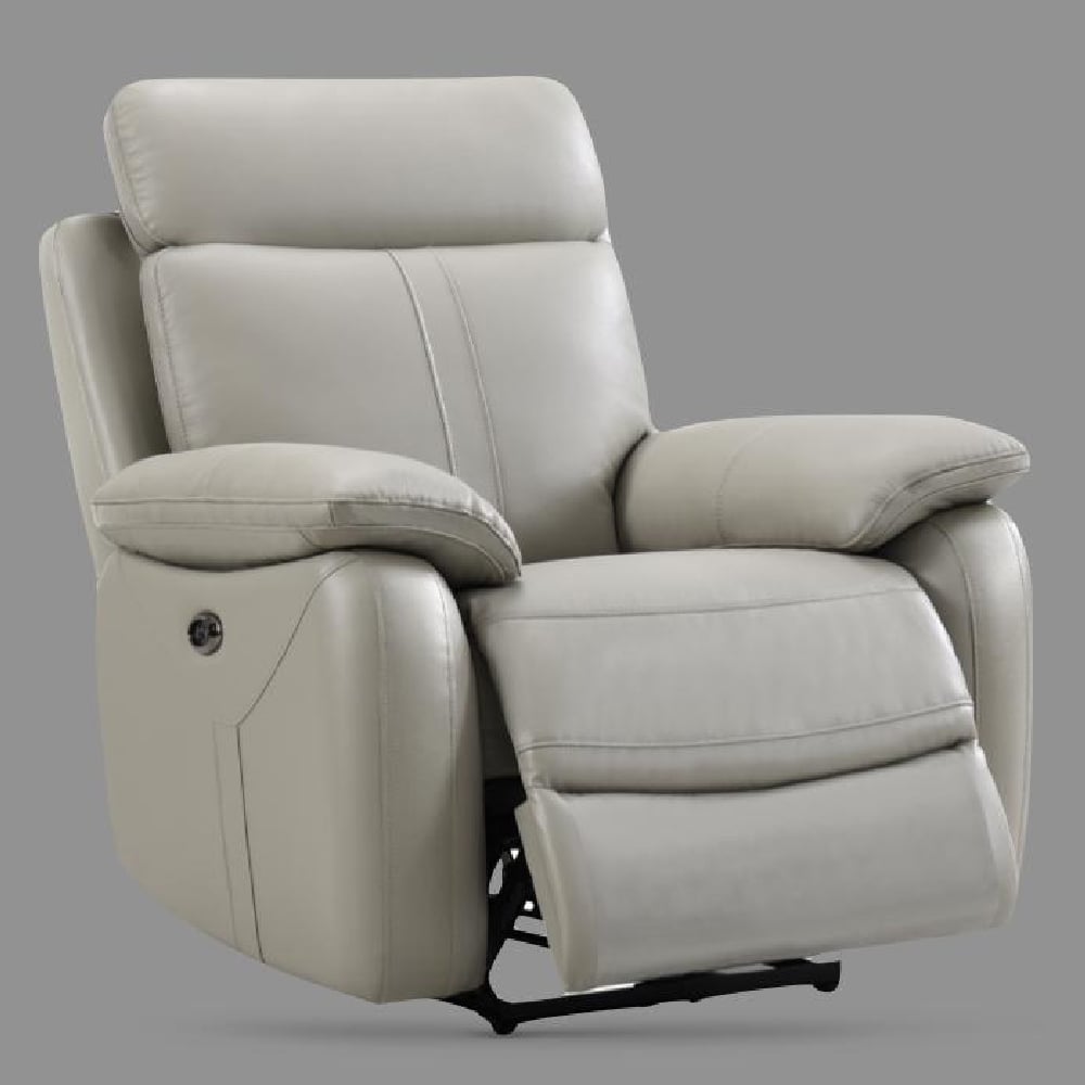 Caguas Leather Recliner 1 Seater Sofa In Light Grey