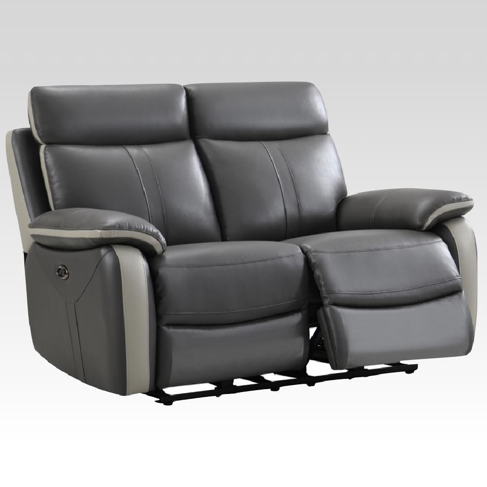 View of Caguas Leather Recliner 2 Seater Sofa In Dual Tone Dark Grey