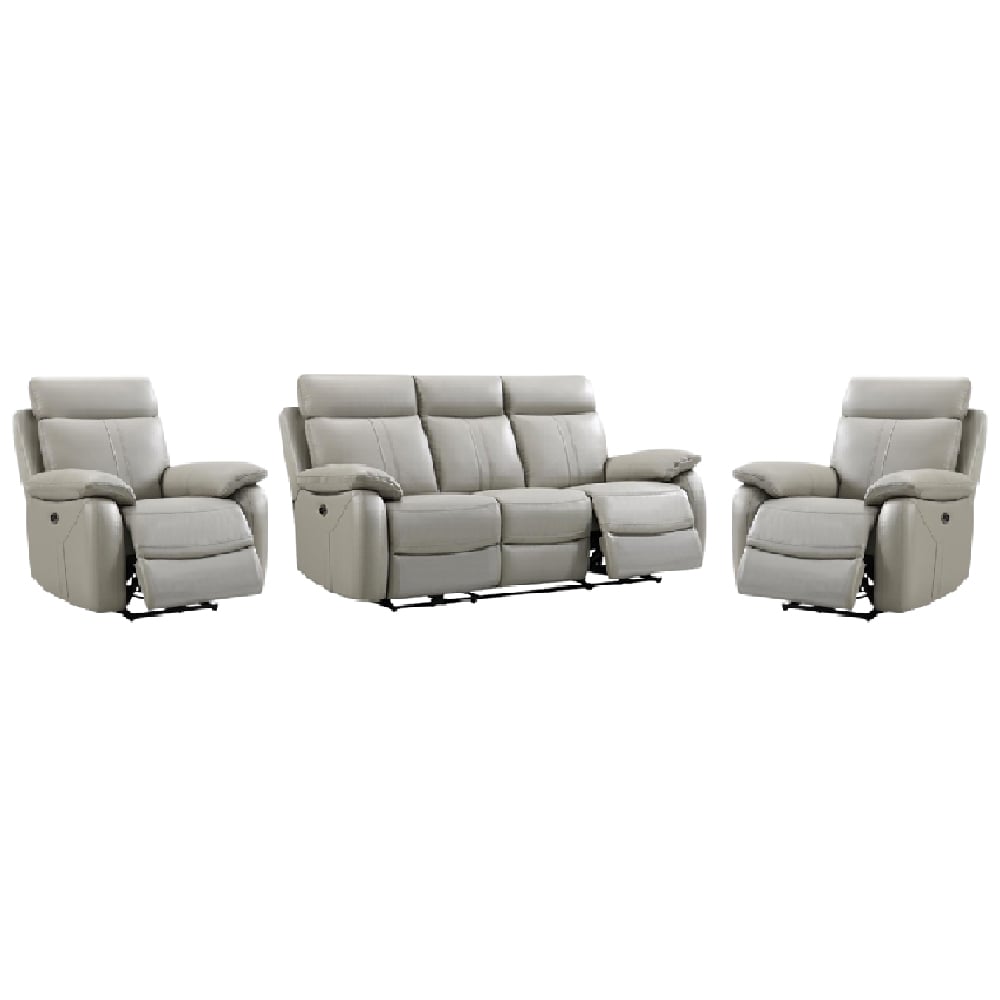 Caguas Leather Recliner 3+1+1 Seater Sofa Set In Light Grey