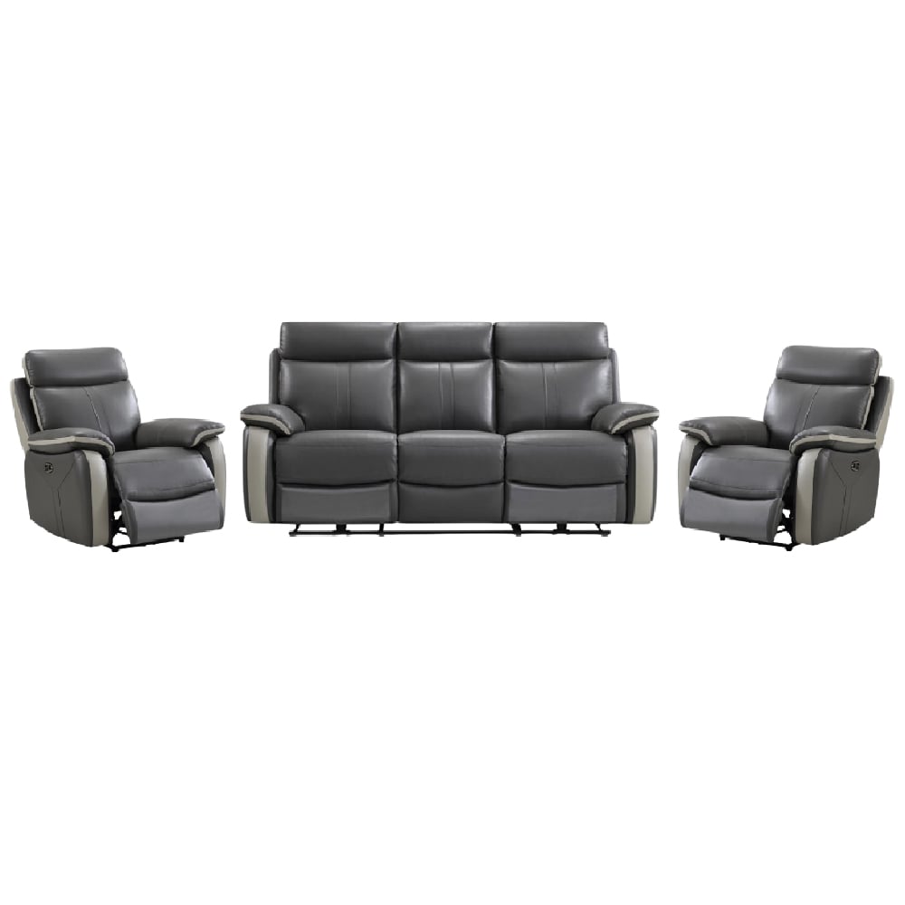 Caguas Leather Recliner 3+1+1 Seater Sofa Set In Dark Grey