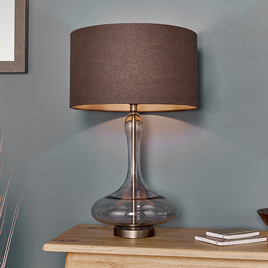 Photo of Caia linen dark charcoal shade table lamp in aged pewter