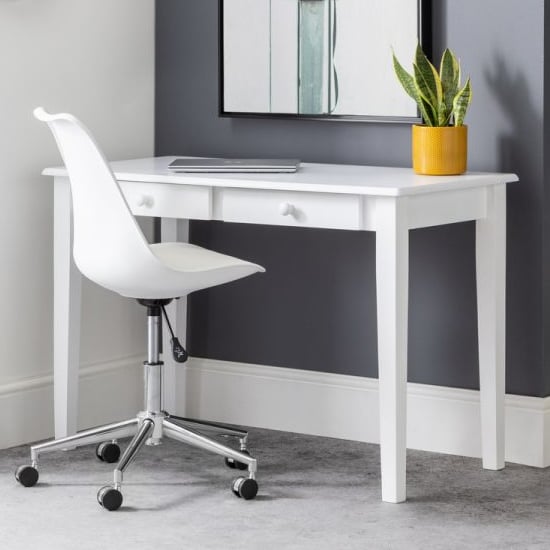 Photo of Cailyn wooden laptop desk in white with edolie white chair